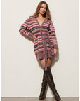 Erica Cardigan Sweater Multi Stripe Berry Blue Sweater - Cardigans Figue 