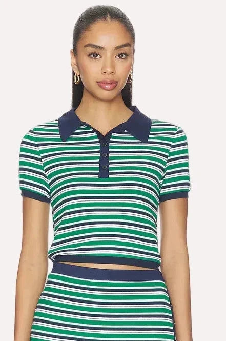 Marine Knit Polo Kelly Green Stripe polo Simkhai 