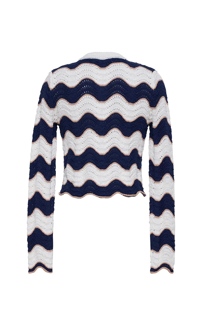 Jolene Cardigan Crochet Wave Stripe Sweater - Cardigans Cara Cara 
