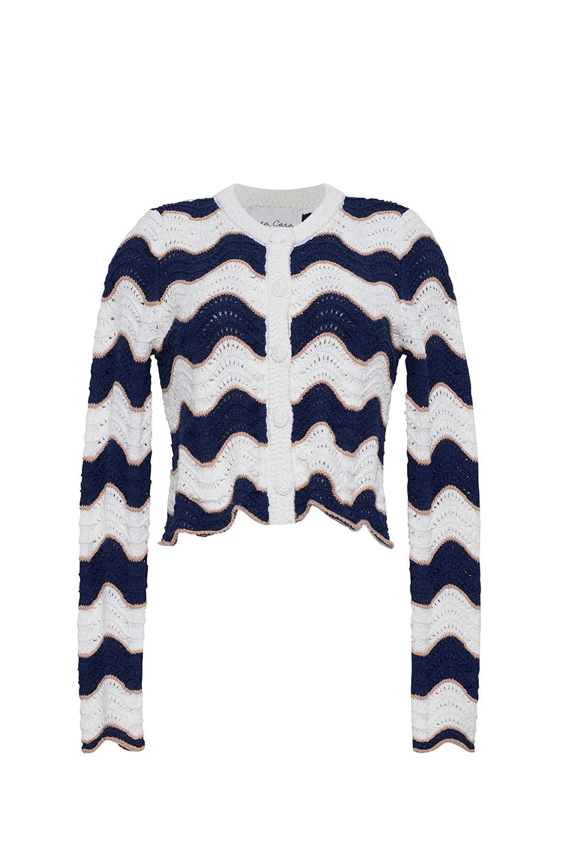 Jolene Cardigan Crochet Wave Stripe Sweater - Cardigans Cara Cara 