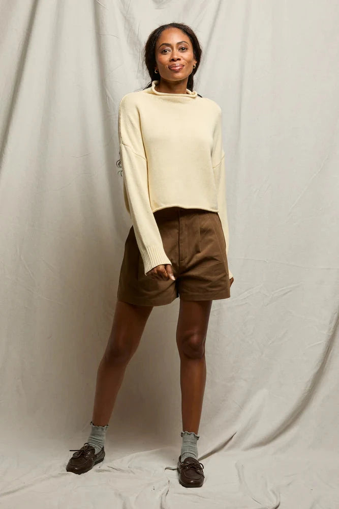 Kiki Cropped Mock Neck Cotton Sweater Custard Sweater - Turtleneck perfectwhitetee 