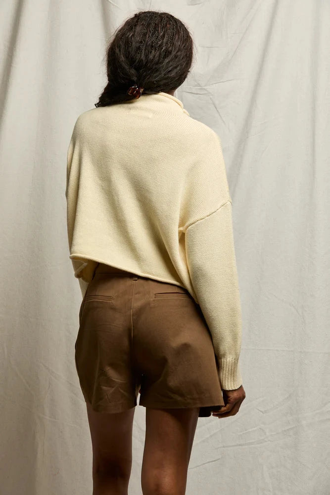 Kiki Cropped Mock Neck Cotton Sweater Custard Sweater - Turtleneck perfectwhitetee 