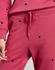 up close view of the drawstring on the front of the rails kingston pink midnight hearts sweatpants