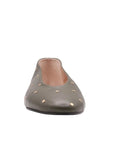 Kira Khaki Studded Leather Flats - Ballet French Sole 