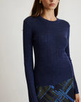 Crew Neck Kayden Knit Top Melange Navy Sweater - Crewneck Tanya Taylor 