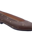 Kira Taupe Studded Leather Flats - Ballet French Sole 