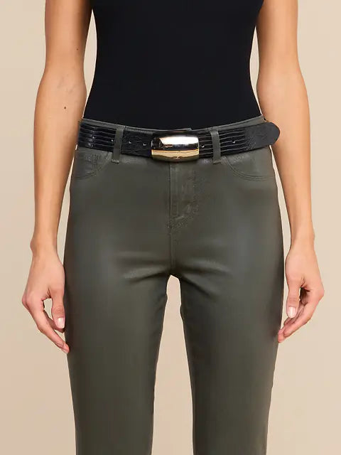Milou Domed Belt Black Lizard Embossed