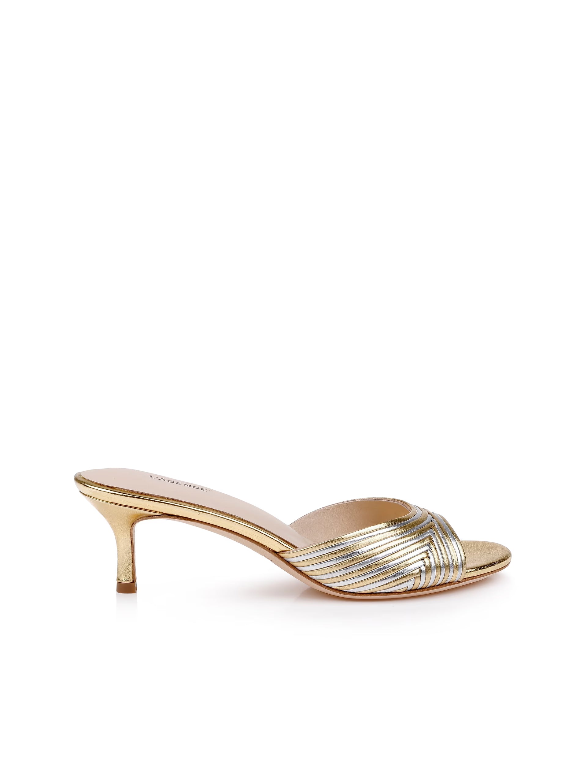 Chamonix Kitten Heel Mule Gold/Silver Sandals - Heeled Sandals L'Agence Shoes 