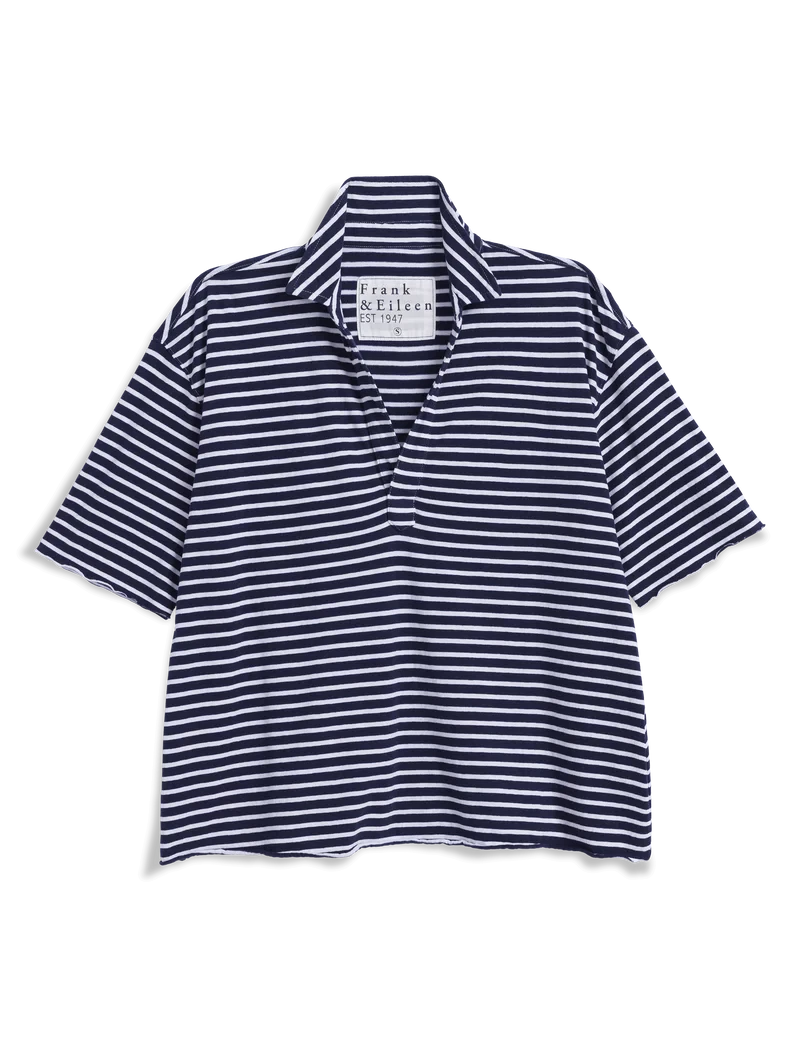Patty Popover Short Sleeve Henley Yacht Stripe Tops - Tees Frank & Eileen 