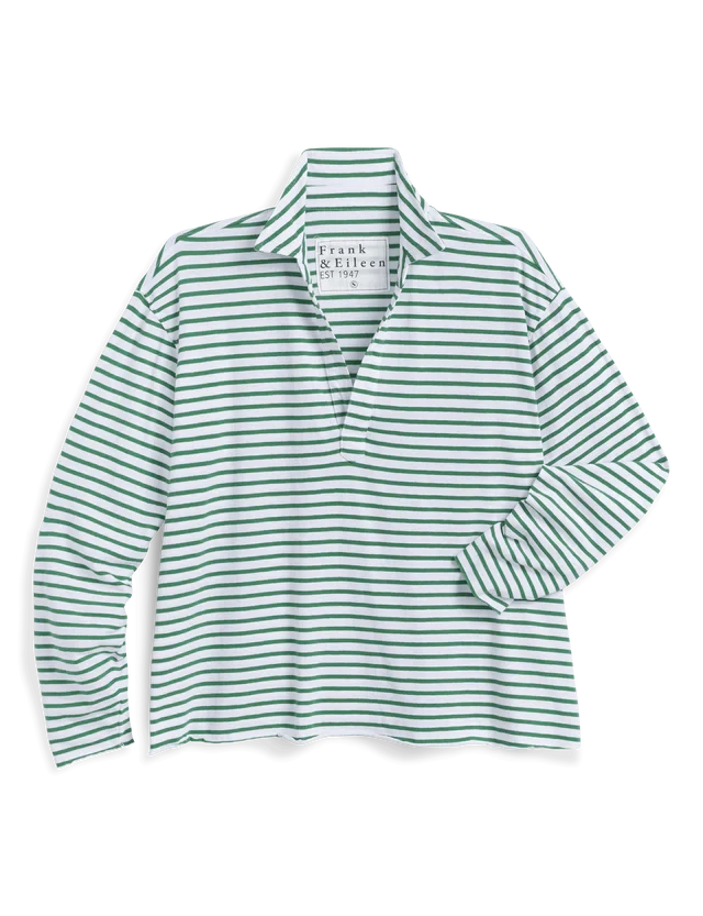 Patrick Popover Henley Green/White Stripe Tops - Sweatshirts Frank & Eileen 