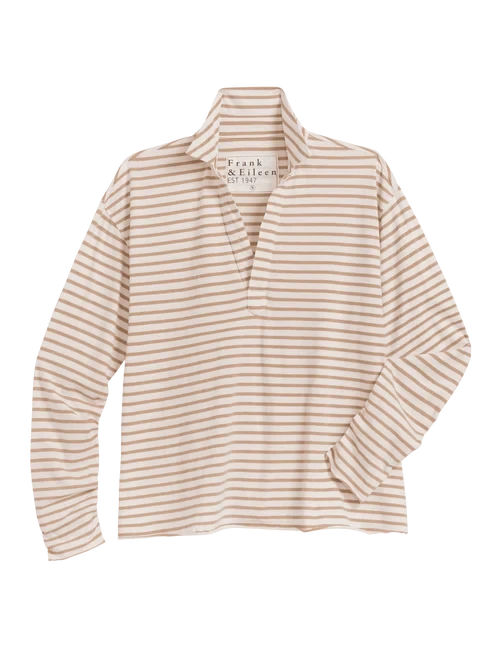 Patrick Popover Henley Vintage White and Camel Stripe Tops - Polo Frank &amp; Eileen 