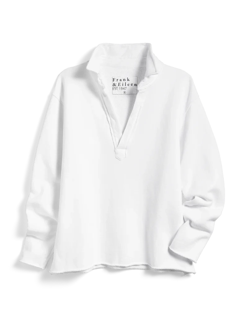 Patrick Popover Fleece Henley White Tops - Sweatshirts Frank & Eileen 