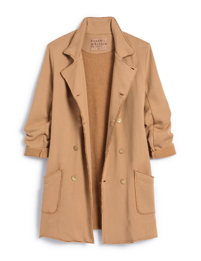 front cutout ofFrank & Eileen Sweatshirt Trench Coat Camel 