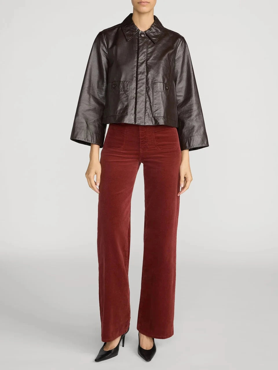 Le Slim Palazzo Modernist Pocket Corduroy Wine Pants - Trousers Frame 