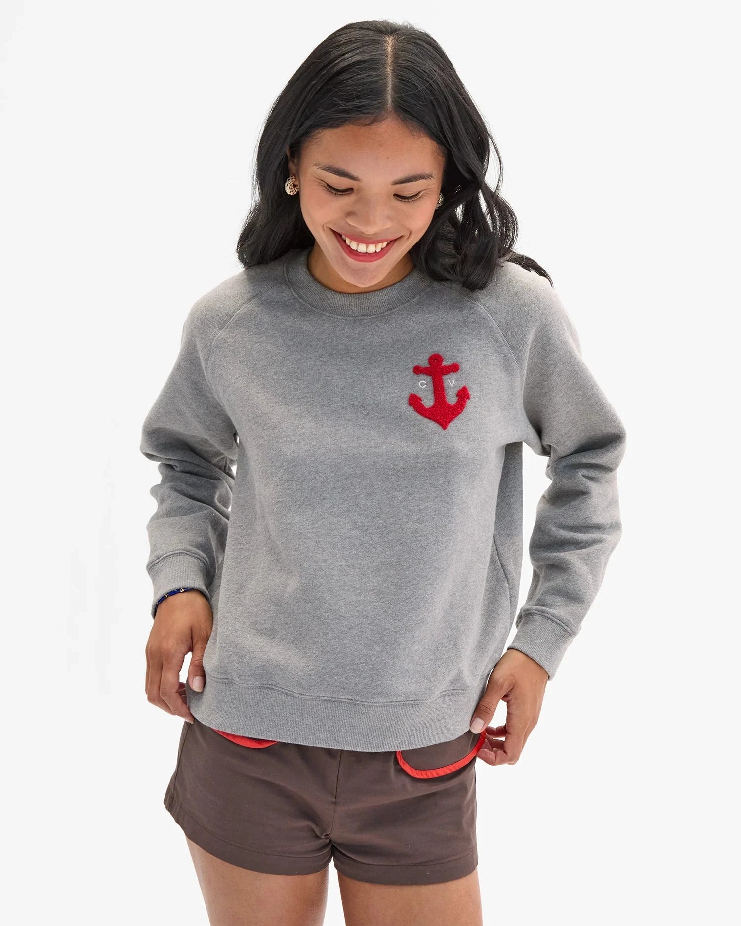 Le Court Sweatshirt Petit Chenile Anchor Grey Tops - Sweatshirts Clare V. 