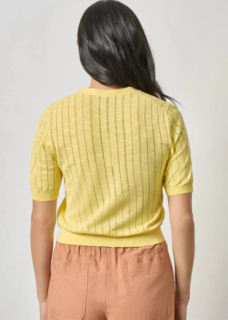 Open Stitch V Neck Cardigan Lemon Sweater - Cardigans Lilla P 