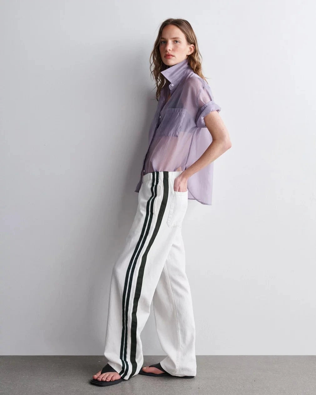 Logan Pull On Track Pant Whitesport Denim - Flare & Wide Leg rag & bone 