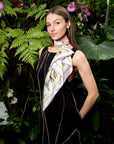 Orchid Symphony Silk Bandana Scarf Beige Scarves Lost Pattern NYC 