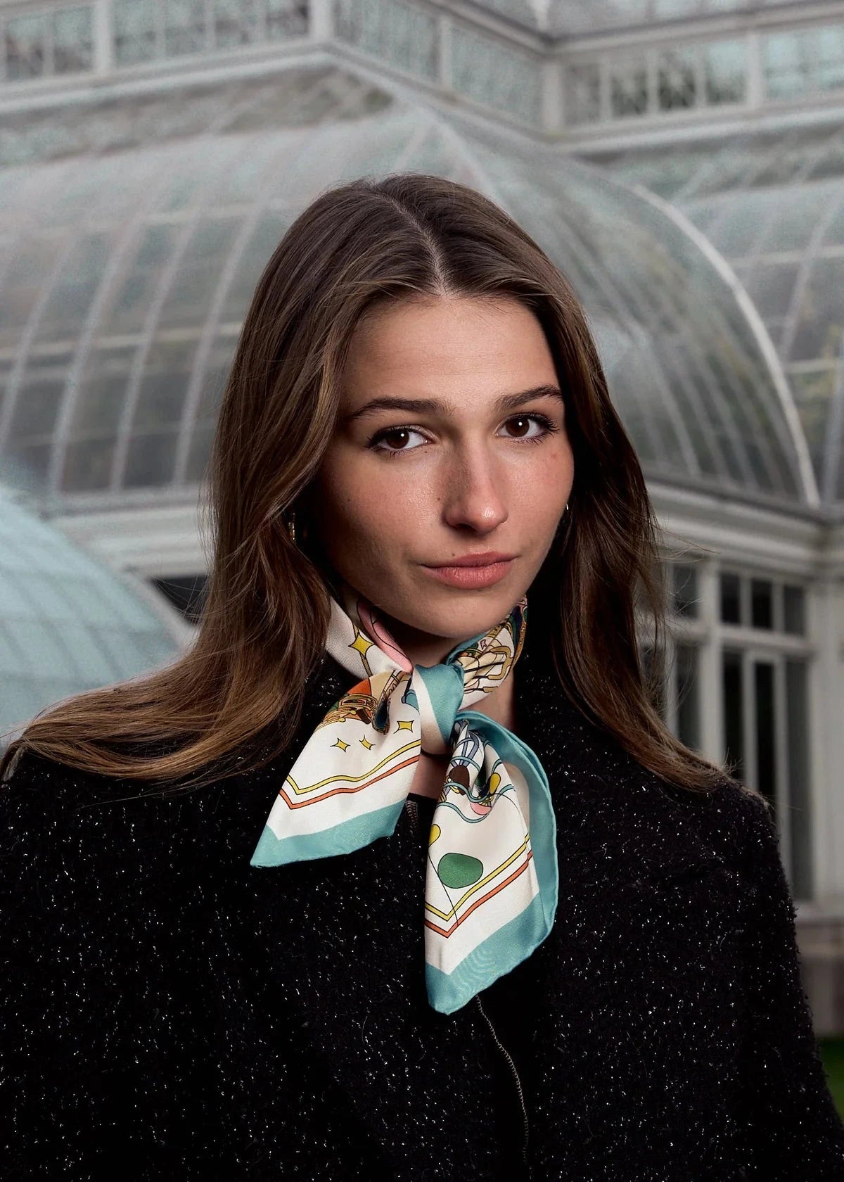 Pop Pony Silk Twill Bandana Scarf Champagne Scarves Lost Pattern NYC 