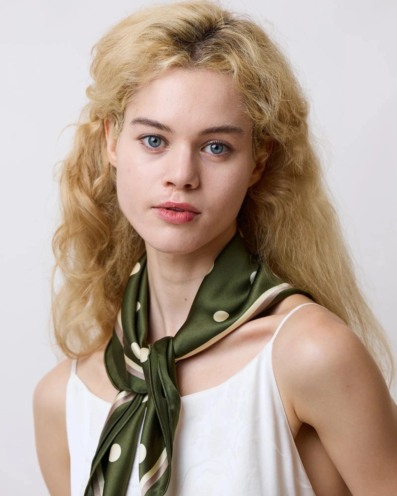 Retro Polka Dot Silk Bandana Scarf Matcha Scarves Lost Pattern NYC 