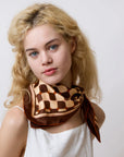Checkerboard Silk Bandana Scarf Coffee Scarves Lost Pattern NYC 