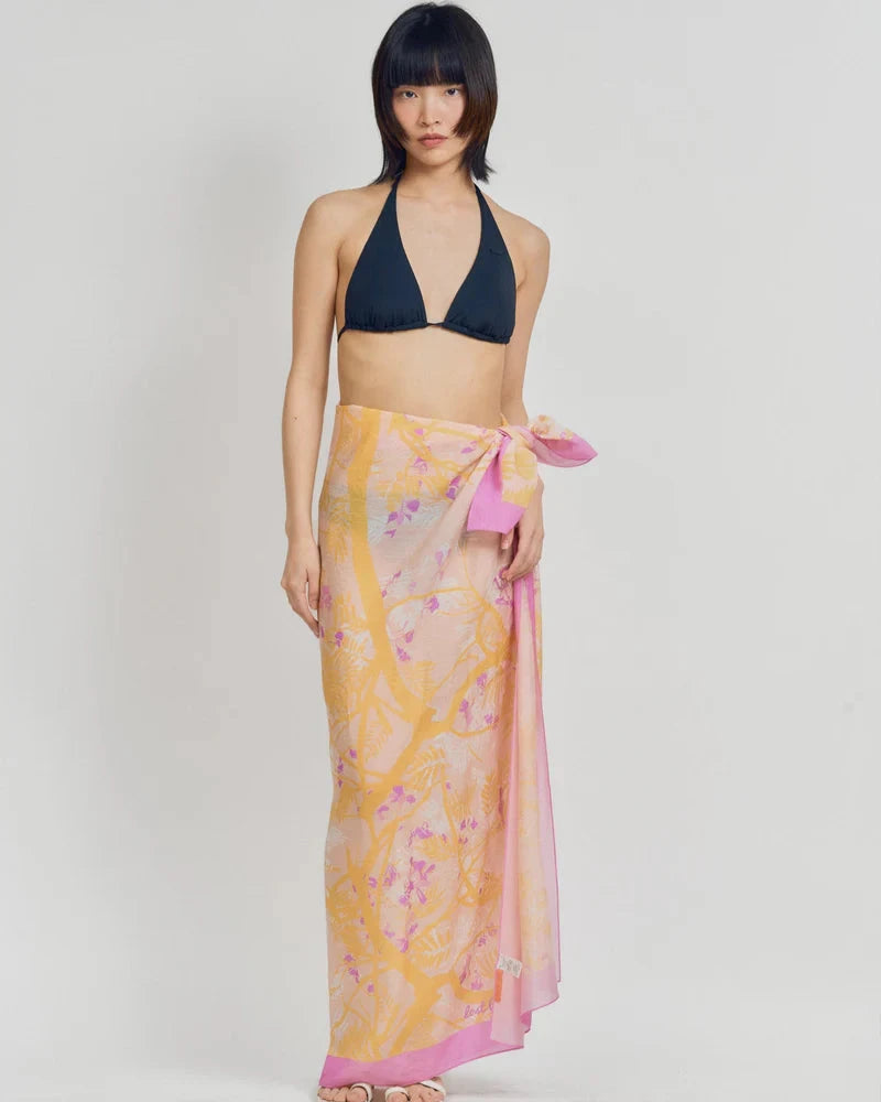 Coco Dream Beach Sarong Wrap Pink & Yellow Scarves Lost Pattern NYC 