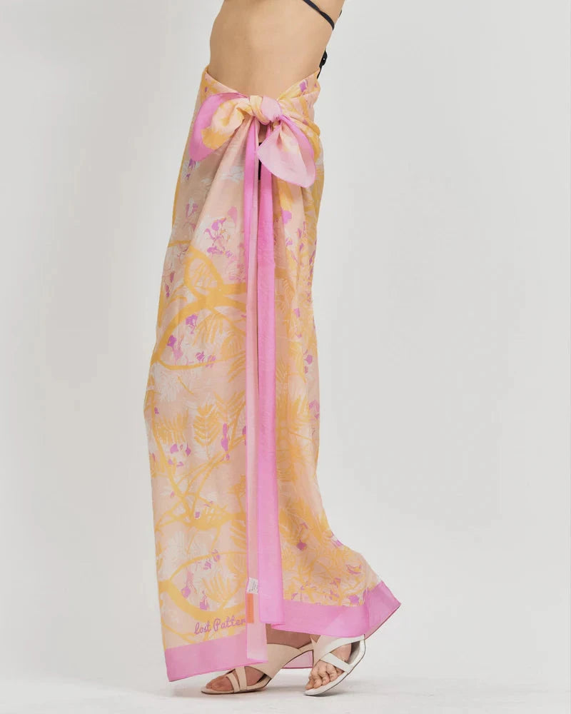 Coco Dream Beach Sarong Wrap Pink & Yellow Scarves Lost Pattern NYC 