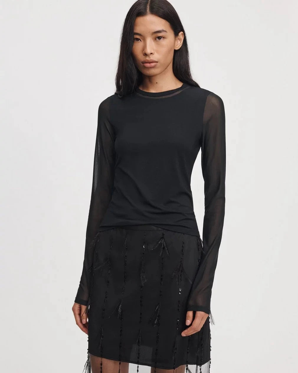 Luca Mesh Paneled Top Black Tops - Tees rag &amp; bone 