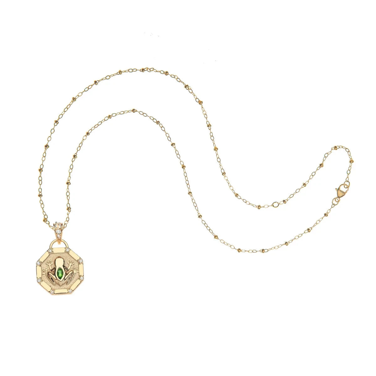 Lucky Frog Petite Embellished Coin 16-18" Beaded Satellite Chain