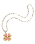Lucky in Love Clover Pendant with Coral 18" Drawn Link Chain Necklaces Jane Win 