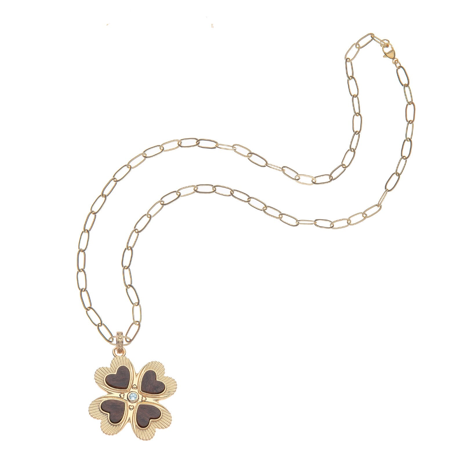 Lucky in Love Clover Pendant with Wood 18" Drawn Link Necklaces Jane Win 