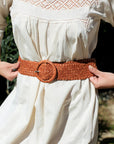 Wrapped Leather Belt Circle Buckle Tan Belts Dragon Diffusion 