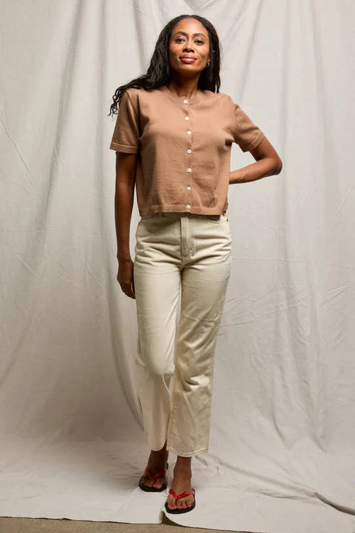 Maude Short Sleeve Cardigan Mocha Sweater - Cardigans perfectwhitetee 