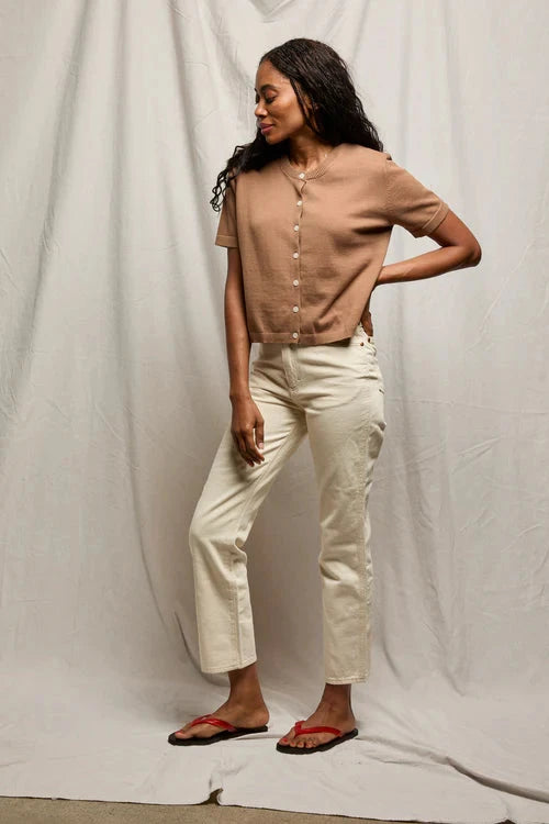 Maude Short Sleeve Cardigan Mocha Sweater - Cardigans perfectwhitetee 