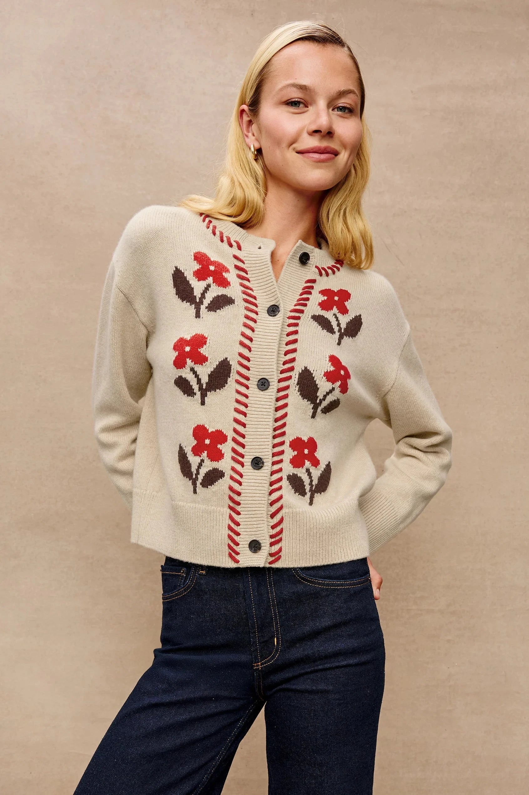 Mavie Cardigan Carmine Floral Sweater - Cardigans Rails 