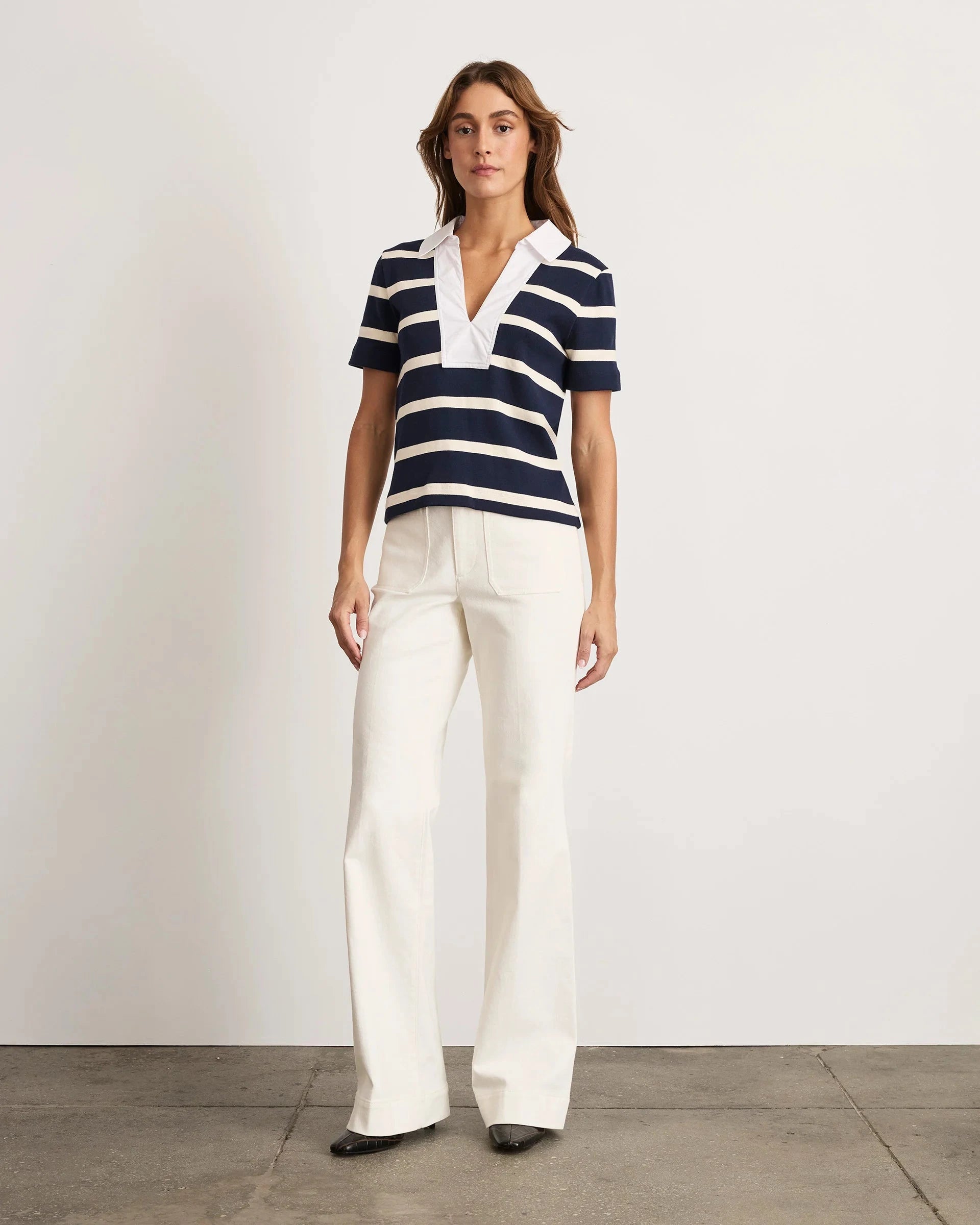 Melanie Top Maritime Blue/Cream Wide Stripe Tops - Blouses Tanya Taylor 