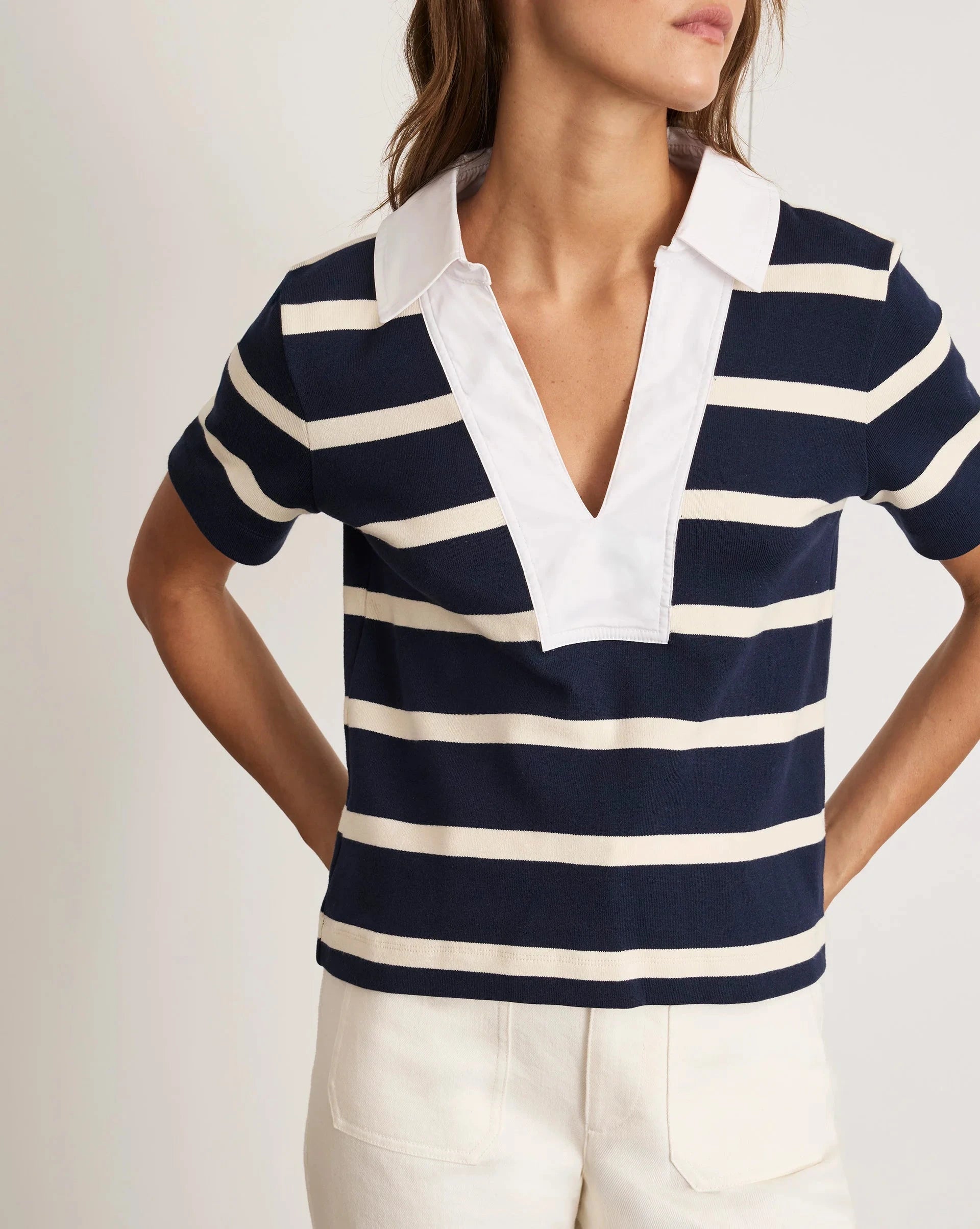 Melanie Top Maritime Blue/Cream Wide Stripe Tops - Blouses Tanya Taylor 