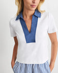 Melanie Top Optic White with Blue Collar Tops - Blouses Tanya Taylor 