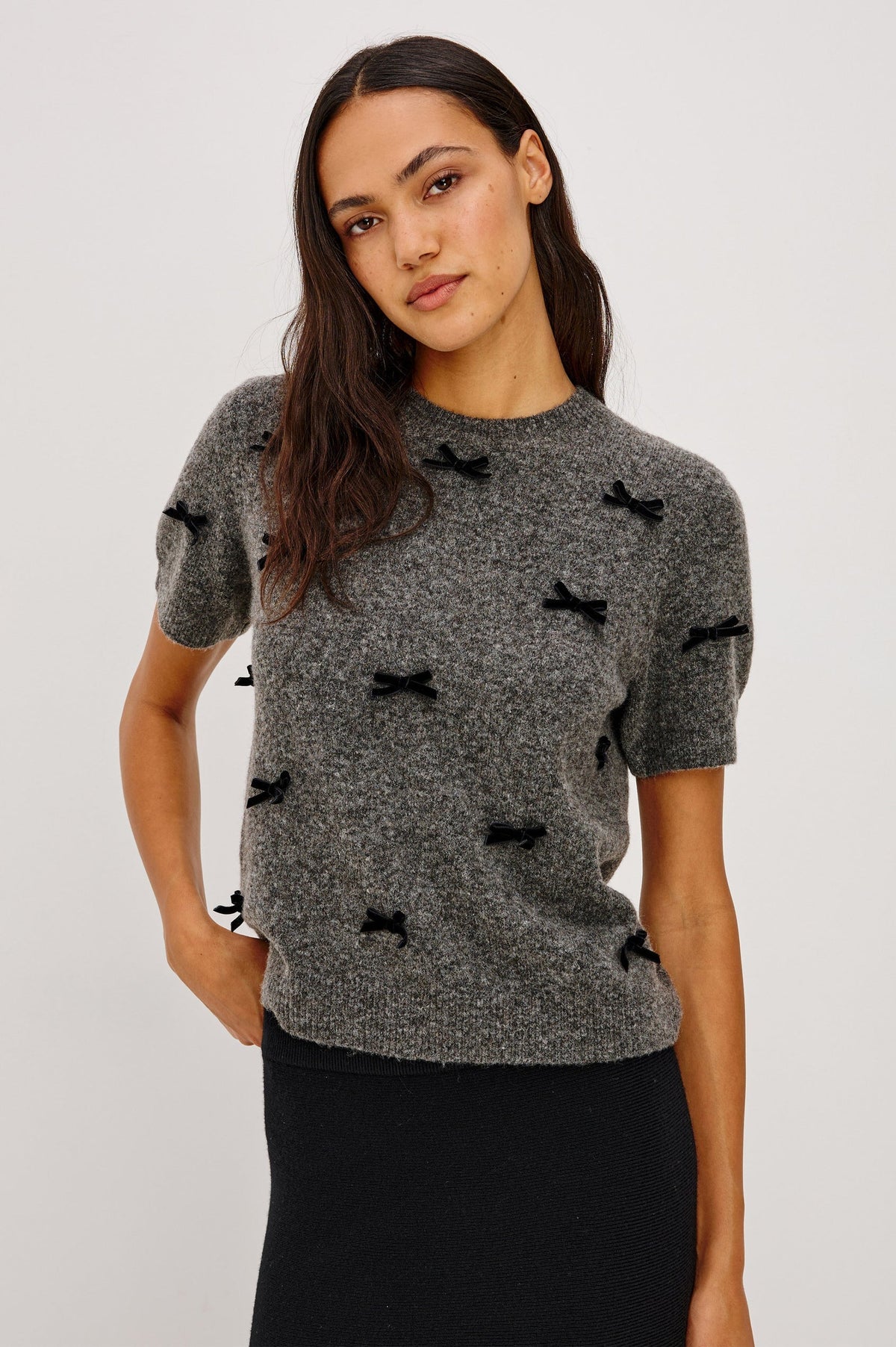 Michele Charcoal Velvet Bows Sweater - Crewneck Rails 