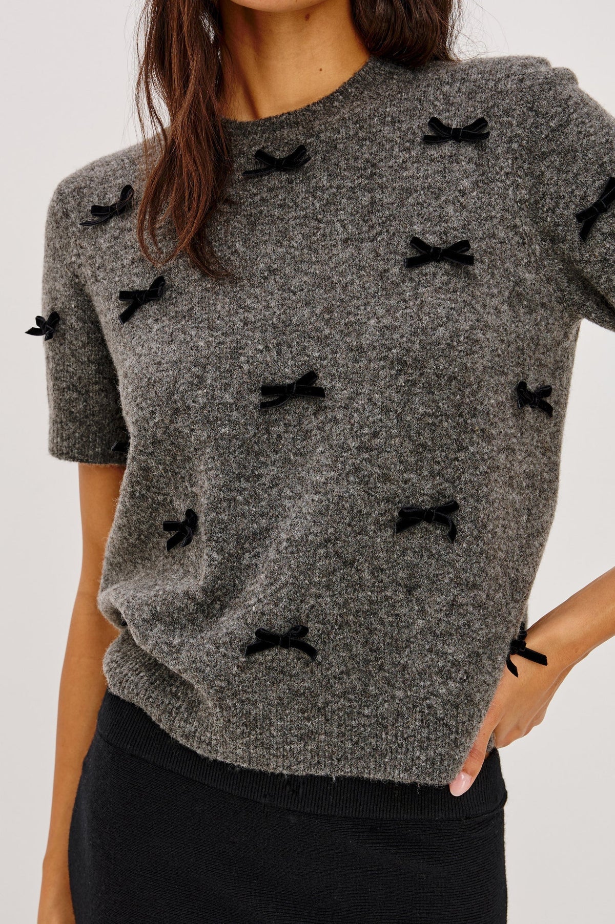 Michele Charcoal Velvet Bows Sweater - Crewneck Rails 