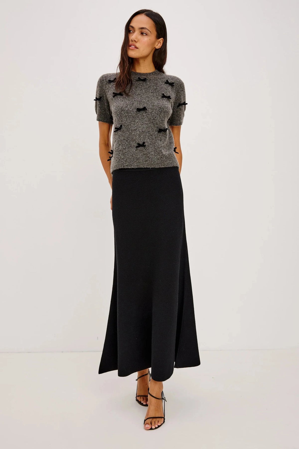 Michele Charcoal Velvet Bows Sweater - Crewneck Rails 