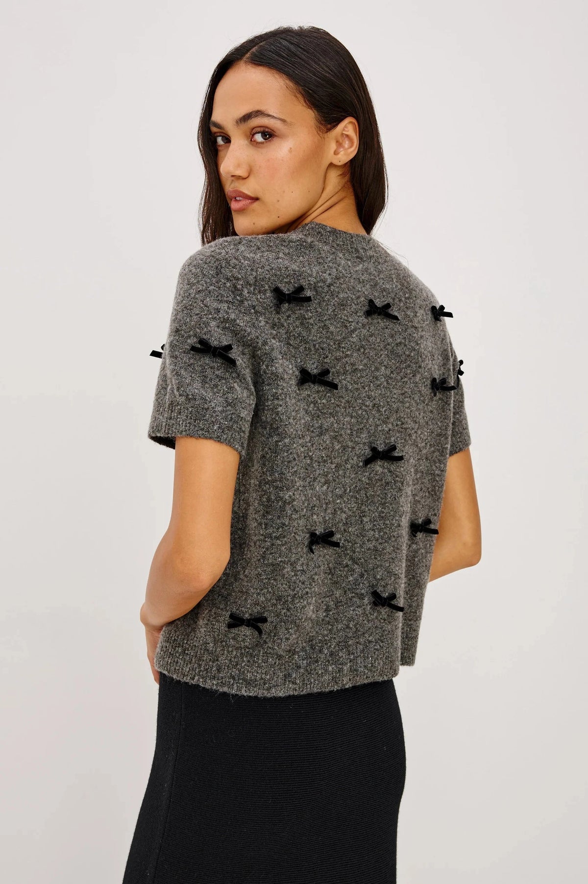 Michele Charcoal Velvet Bows Sweater - Crewneck Rails 