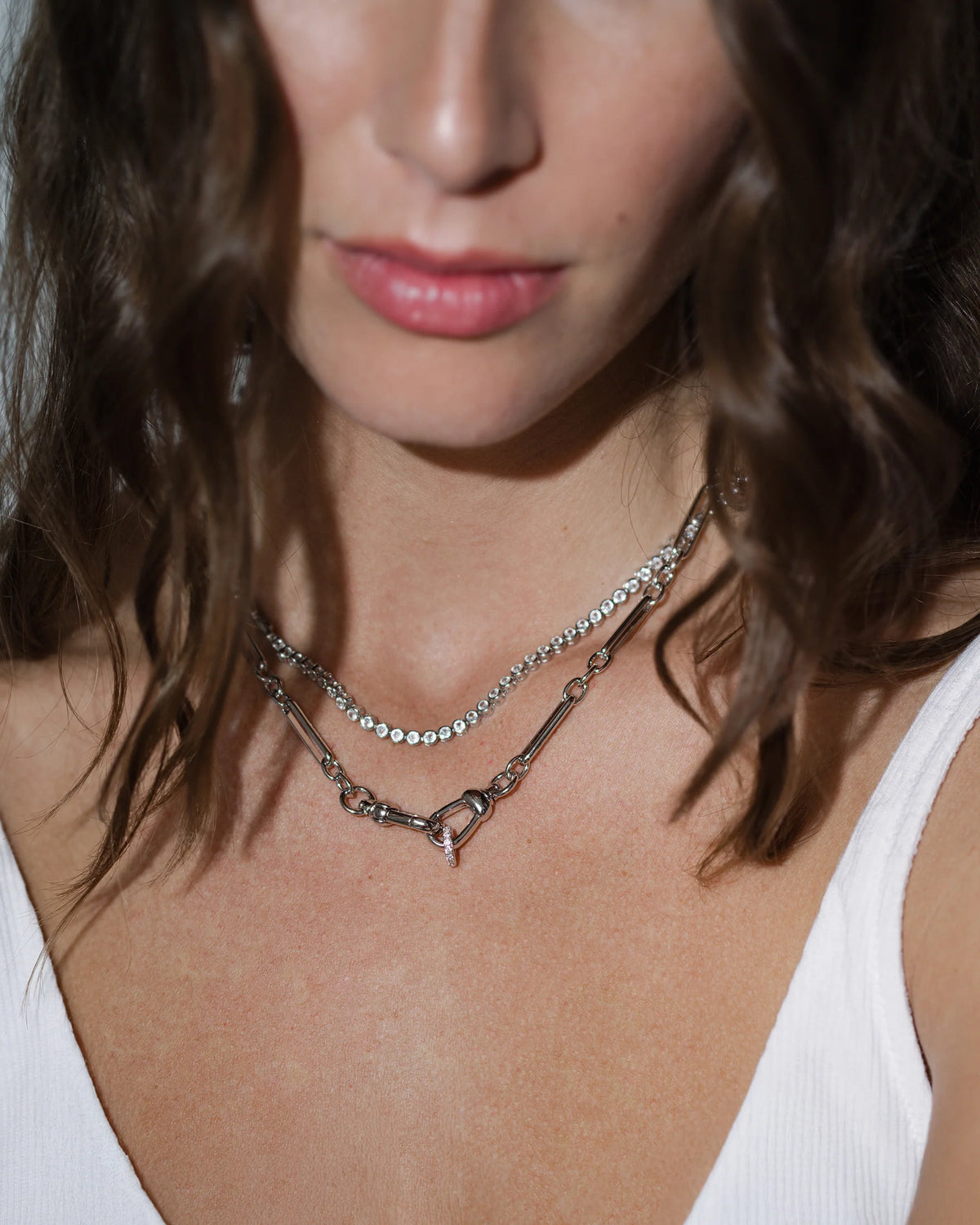 Emma Bezel Tennis Necklace 16" Sterling Silver
