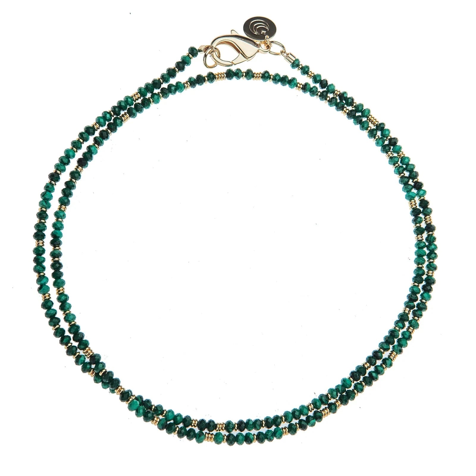Double Wrap Diamond Cut Beaded Necklace Malachite and Gold Necklaces Jane Win 