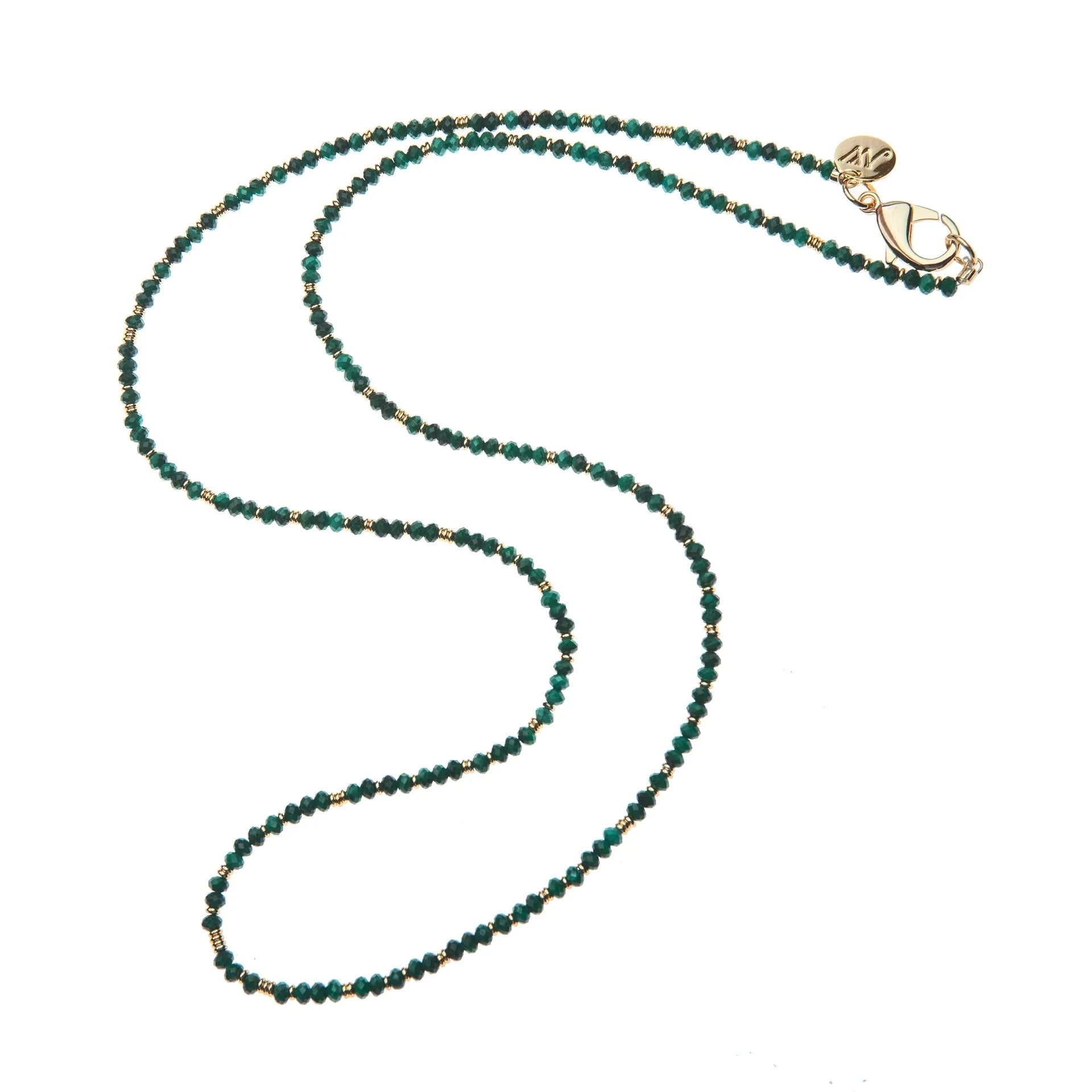 Double Wrap Diamond Cut Beaded Necklace Malachite and Gold Necklaces Jane Win 