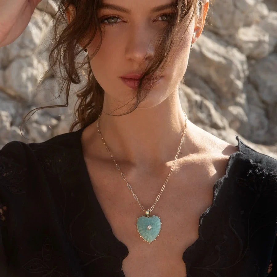 Marlene Heart Bail Charm Amazonite Necklace Charm Thatch 