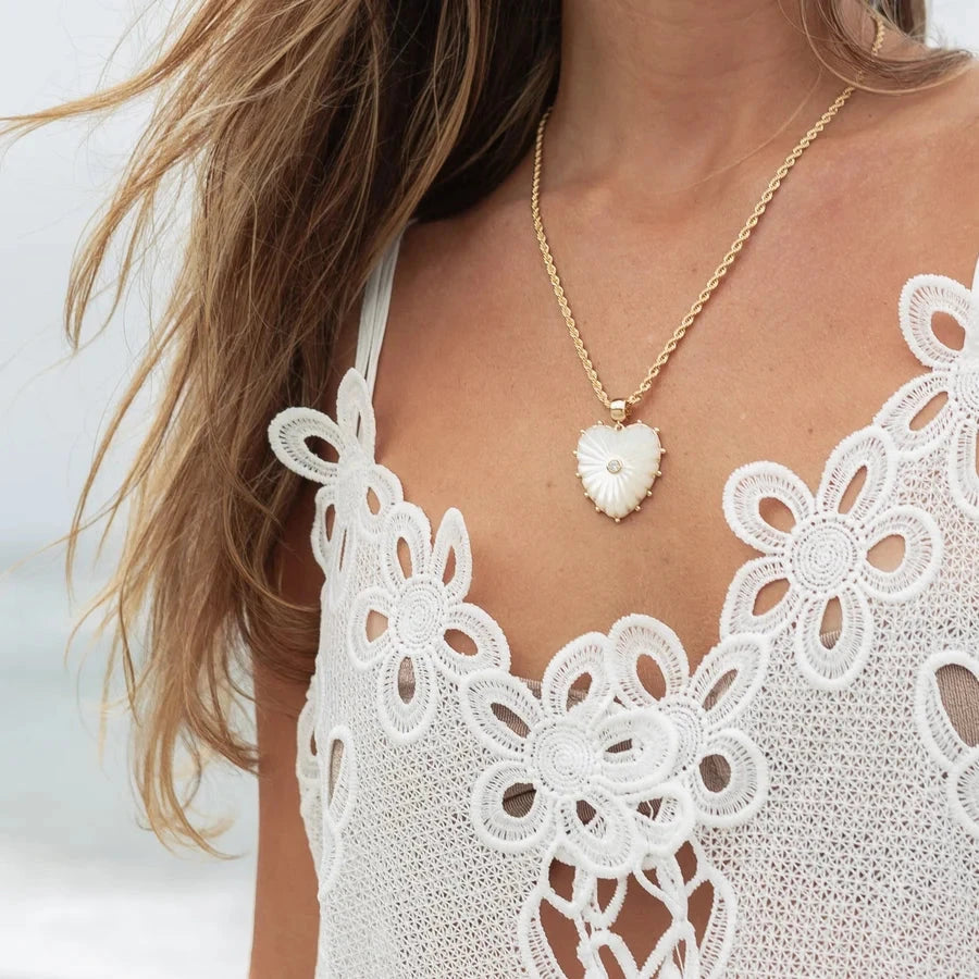 Marlene Heart Bail Charm Mother of Pearl Necklace Charm Thatch 