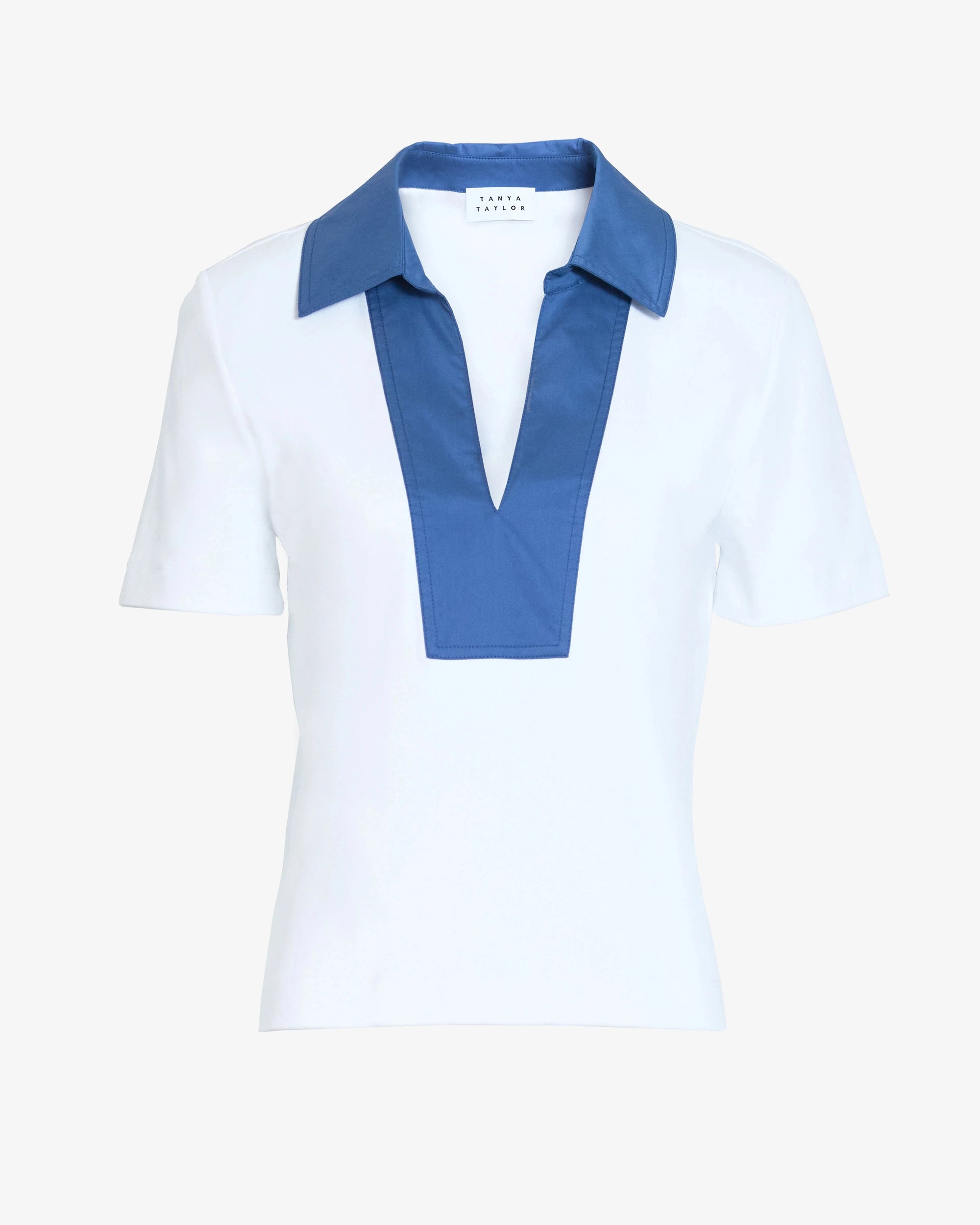 Melanie Top Optic White with Blue Collar Tops - Blouses Tanya Taylor 