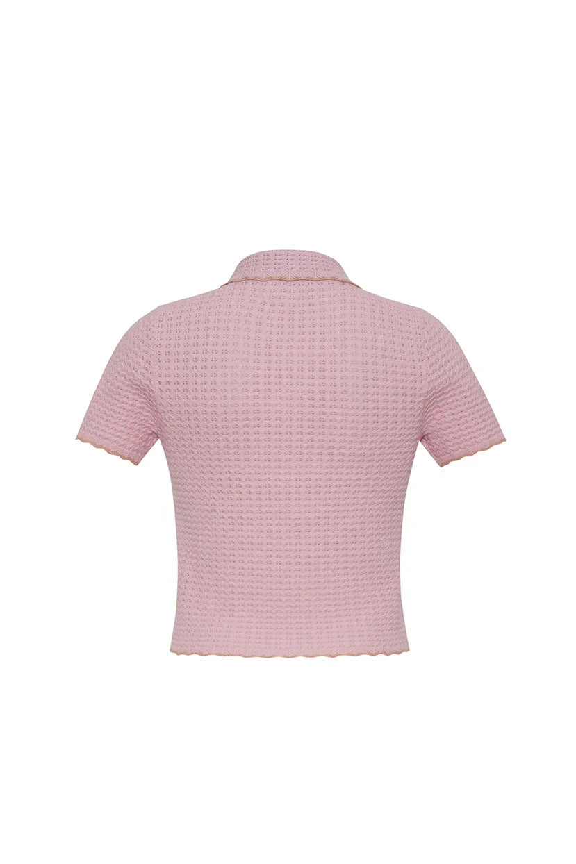 Melody Polo Light Pink With Taupe Tipping Tops - Button Down Cara Cara 