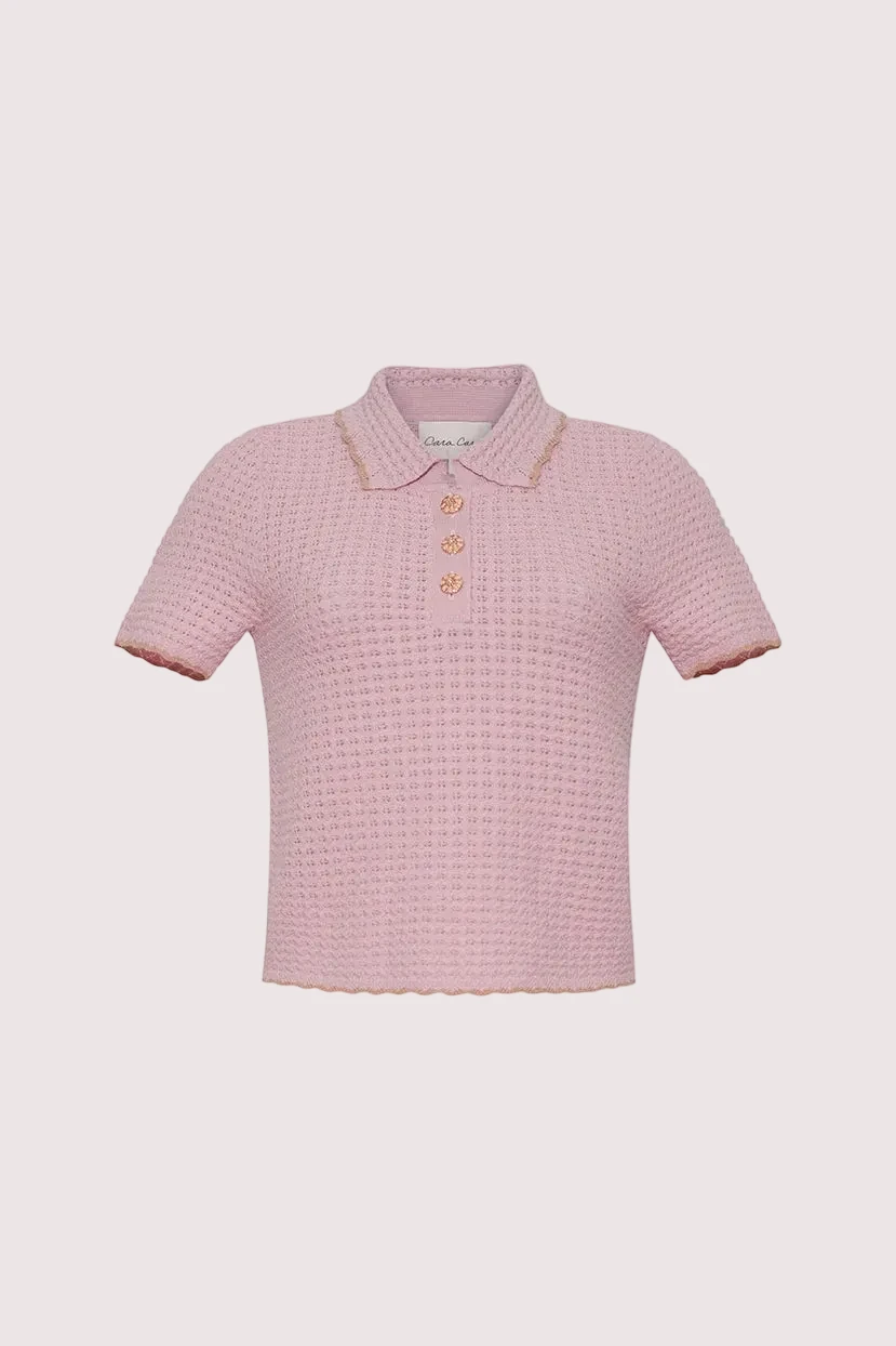 Melody Polo Light Pink With Taupe Tipping Tops - Button Down Cara Cara 